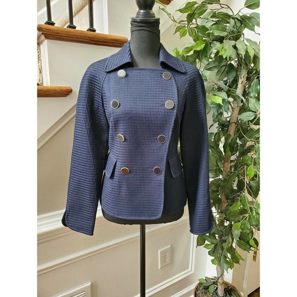 Talbots Women's Blue 100% Cotton Long Sleeve Front Buttons Fitted Blazer Size 4 - Picture 12 of 12
